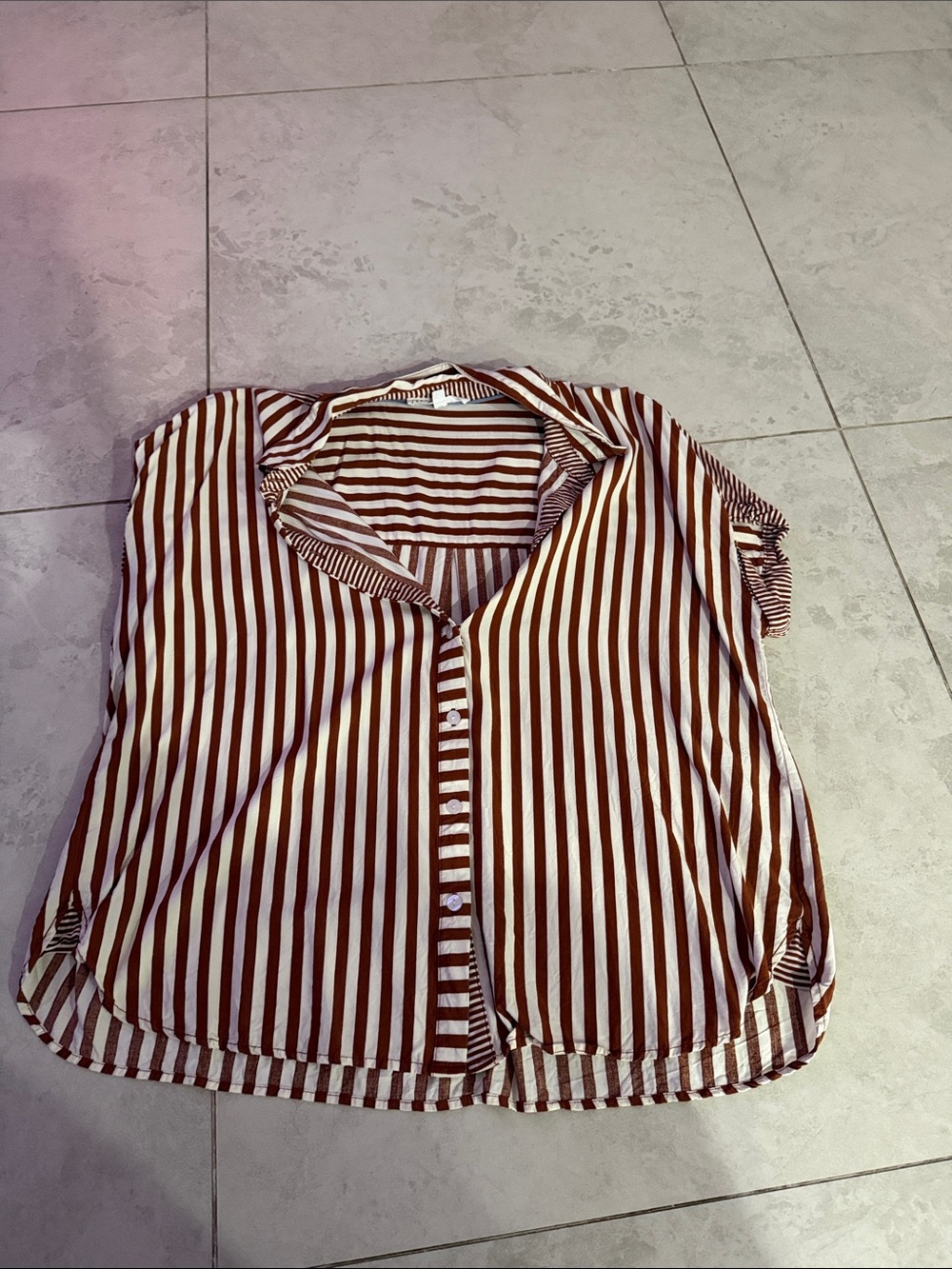 Jane and Delancey Brown and White Striped Button-Down Shirt